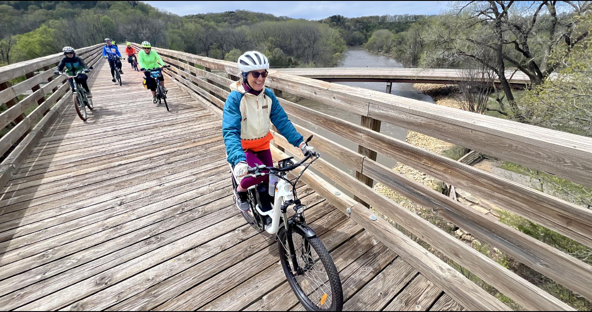 Biking on a bridge